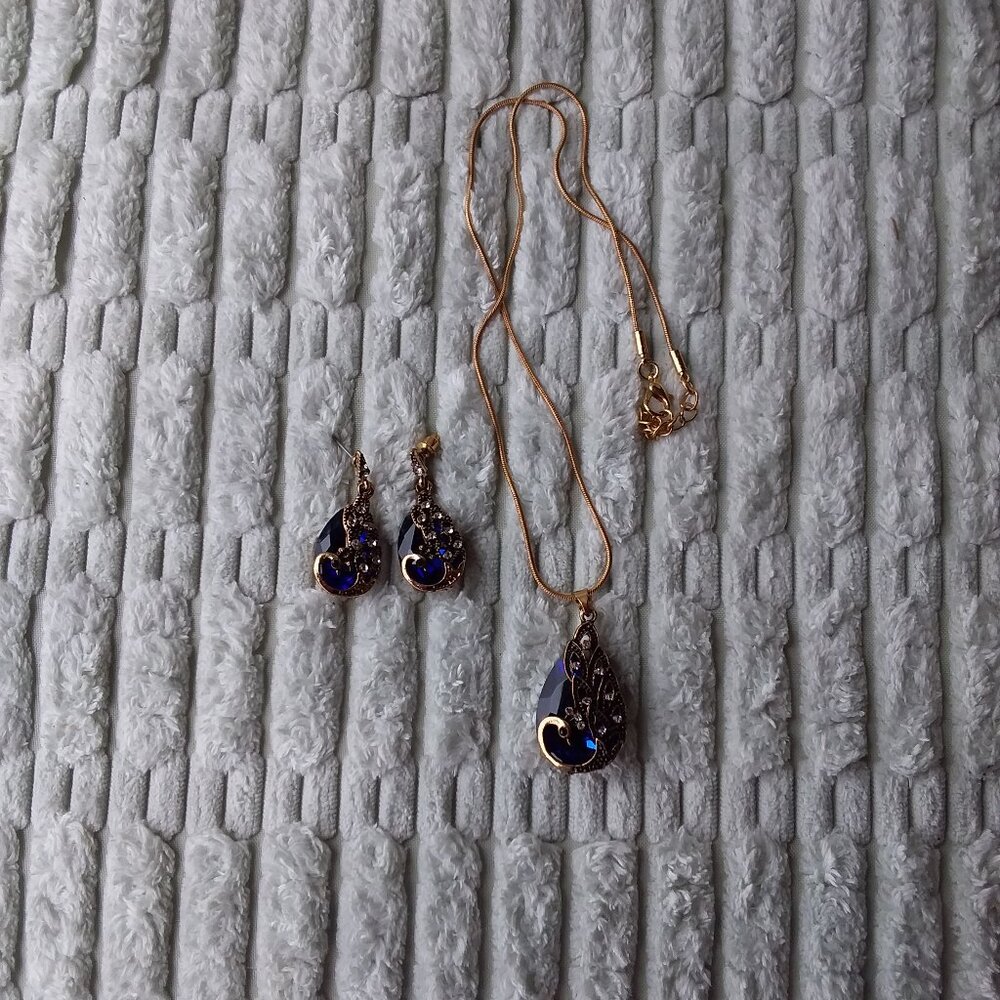 Blue Peacock Necklace and Earring Set